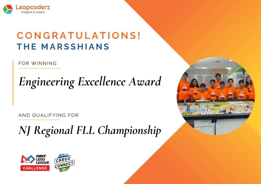Team MARSSHians for winning Engineering Excellence Award and qualifying for NJ FLL Regional Championship