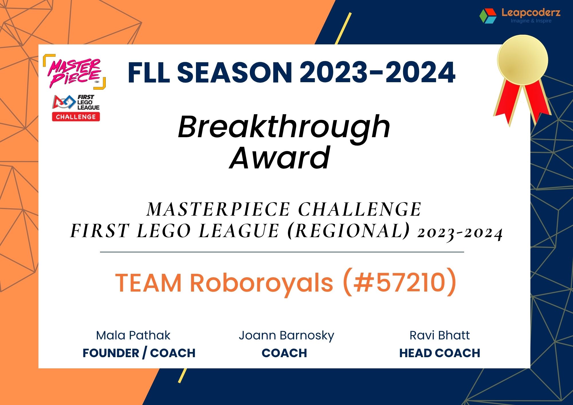 Breakthrough Award FLL Season 2023-24 LeapCoderz