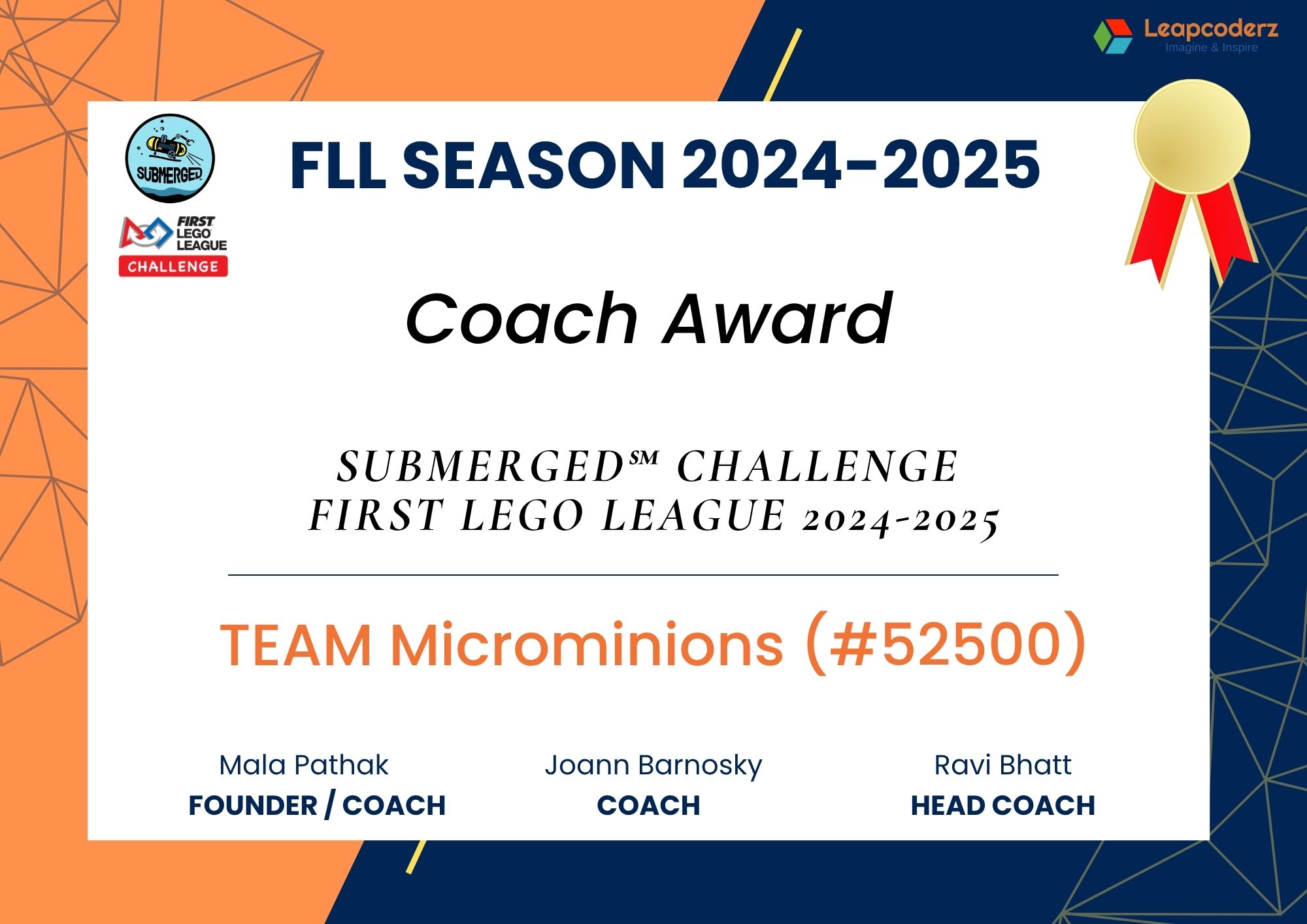 Coach Award FLL Season 2024-25 LeapCoderz