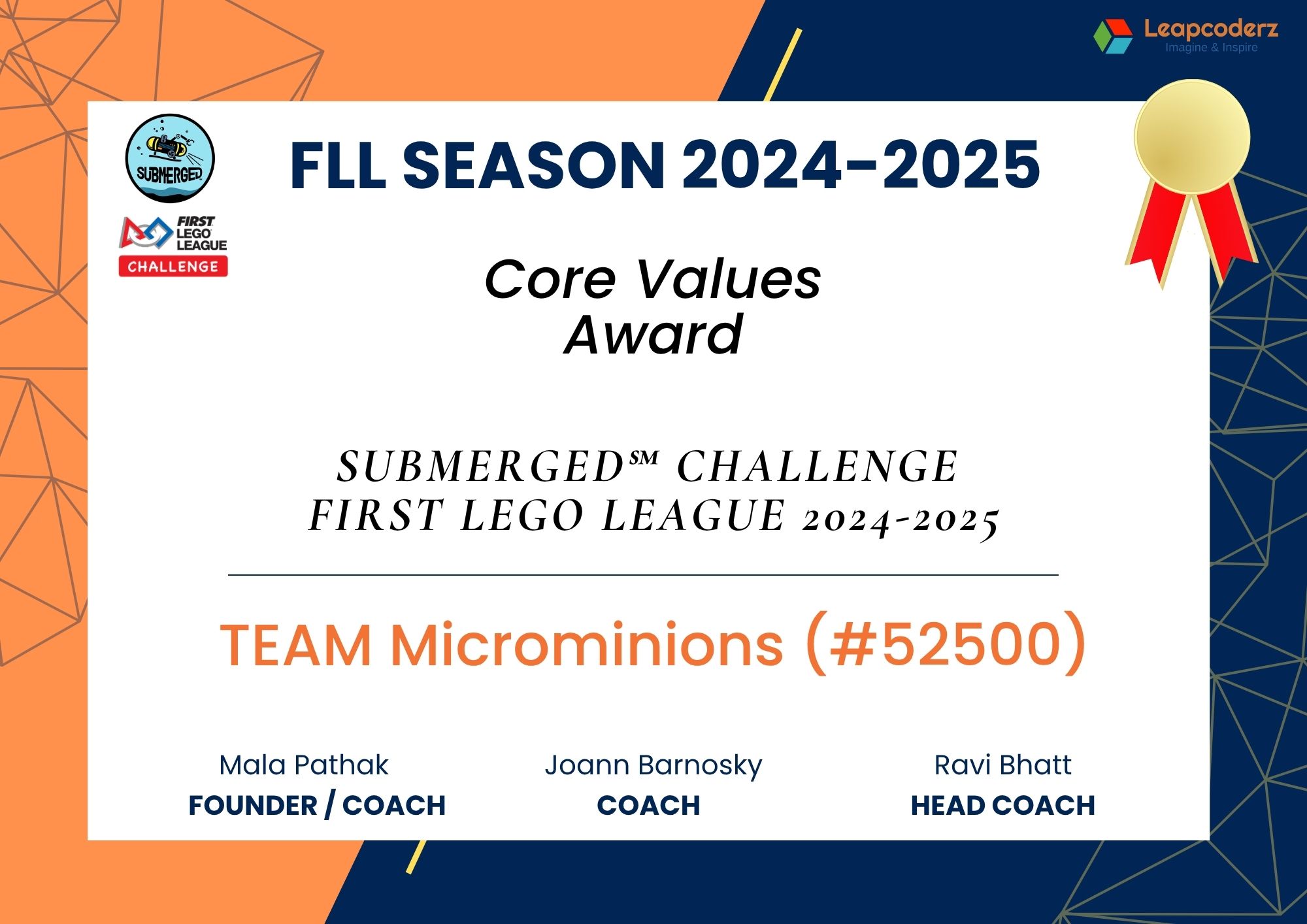 Core Values Award FLL Season 2024-25 LeapCoderz