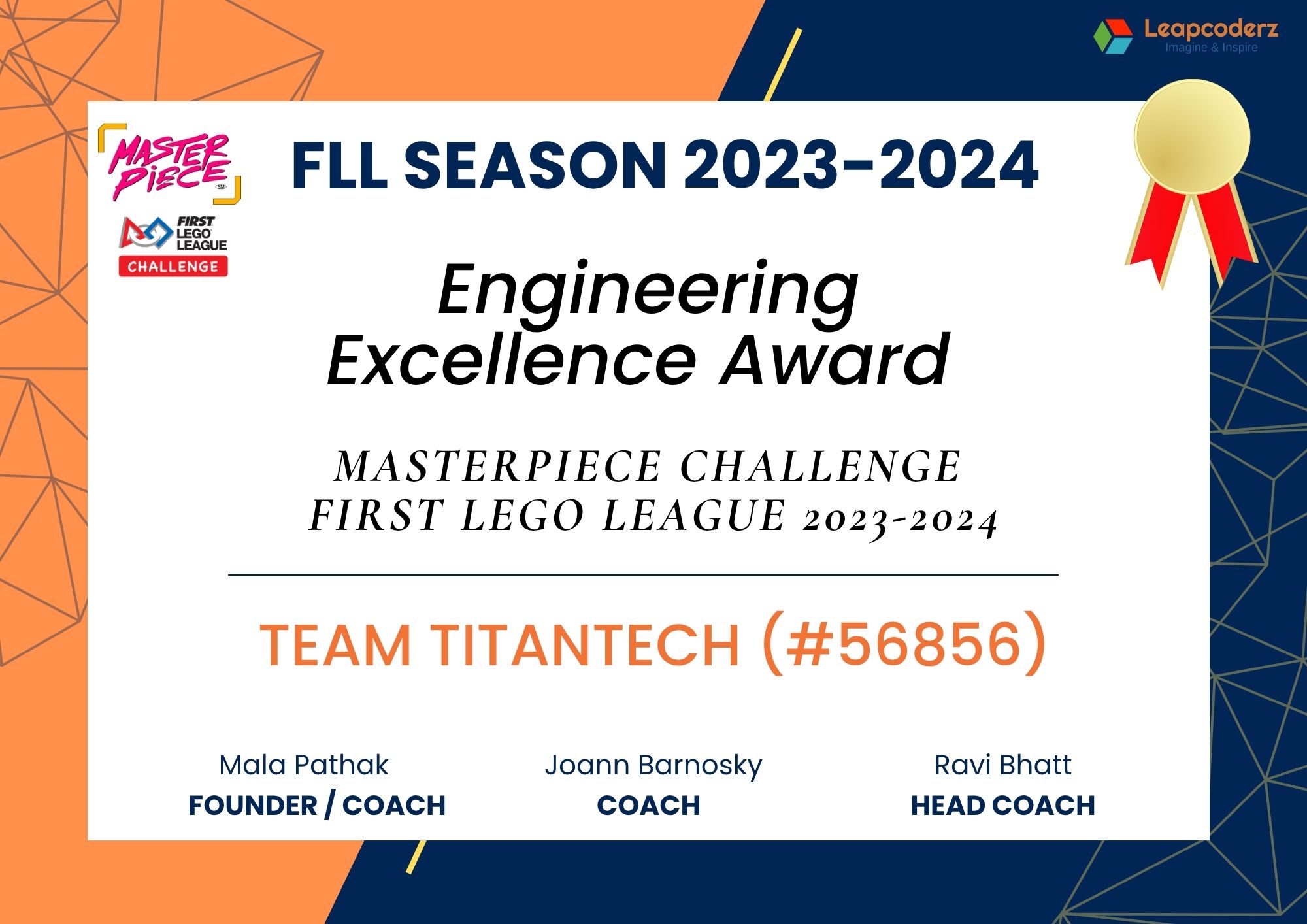 Engineering Excellence Award FLL Season 2023-24 LeapCoderz