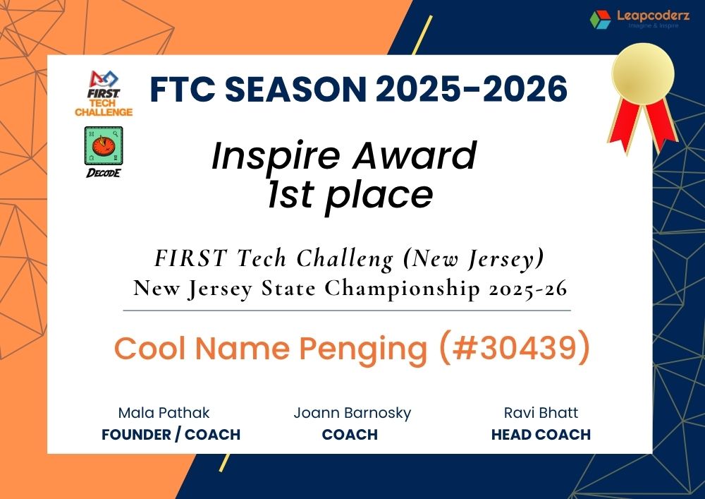 Inspire Award FTC Season 2025-26 LeapCoderz World Championship