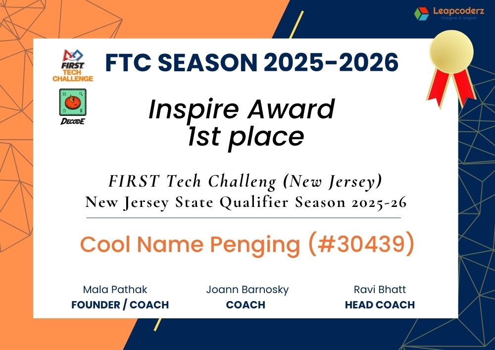 Inspire Award FTC Season 2025-26 LeapCoderz World Championship