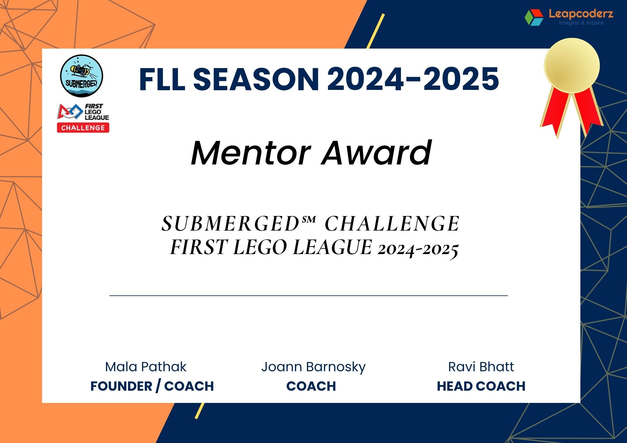 Mentor Award FLL Season 2024-25 LeapCoderz